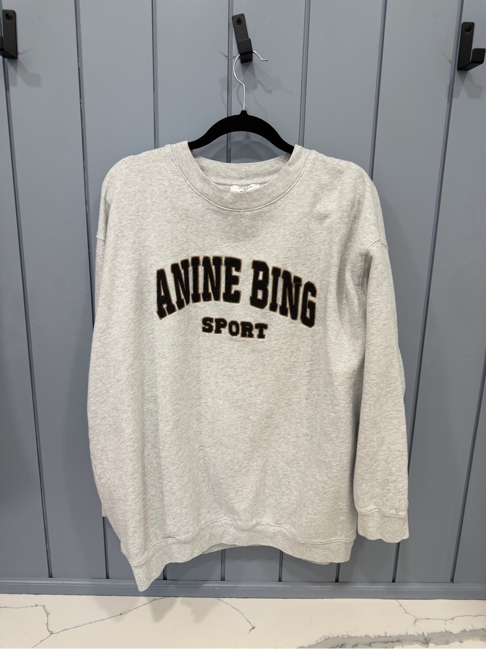 Anine Bing Light Gray 'Sport' Crewneck Sweatshirt with Black Logo
